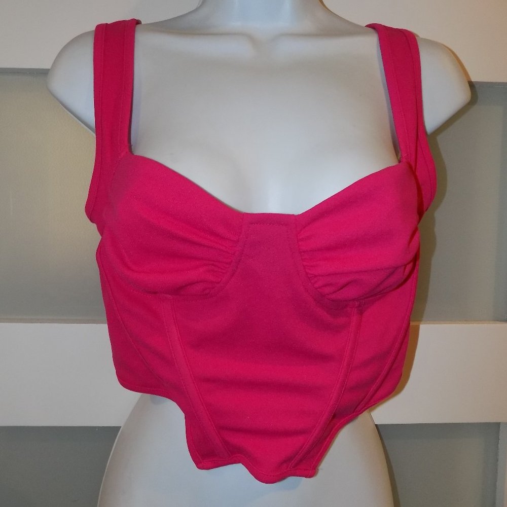 Shein Hot Pink Corset Style Shirt Top Size M Women's NWOT